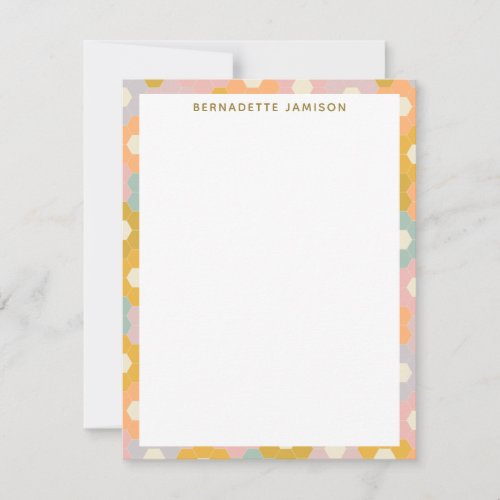 Stylish Modern Pastel Hexagon Border Personalized Note Card