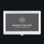 Stylish Modern Personalized Corporate Company Logo Business Card Case<br><div class="desc">Boost your corporate image with this elegant, custom-designed promotional product, crafted for businesses seeking a modern, minimalist aesthetic. The striking Gray and White design exudes professionalism, making it perfect for corporate marketing campaigns, small business branding, and effective promotional advertising. Personalize this item with your company logo and custom text, creating...</div>