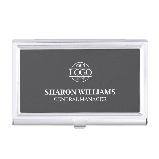 Stylish Modern Personalized Corporate Company Logo Business Card Case (Front)