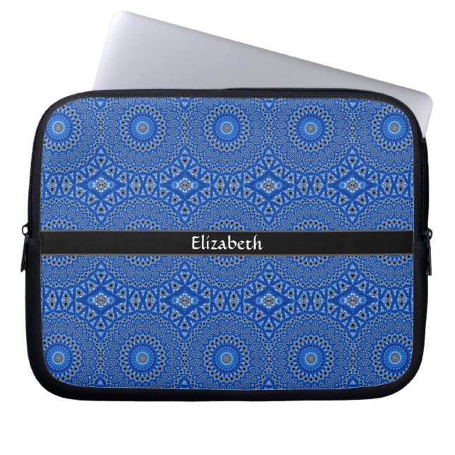 Stylish Modern Personalized Pattern Blue Black Laptop Sleeve (Front)