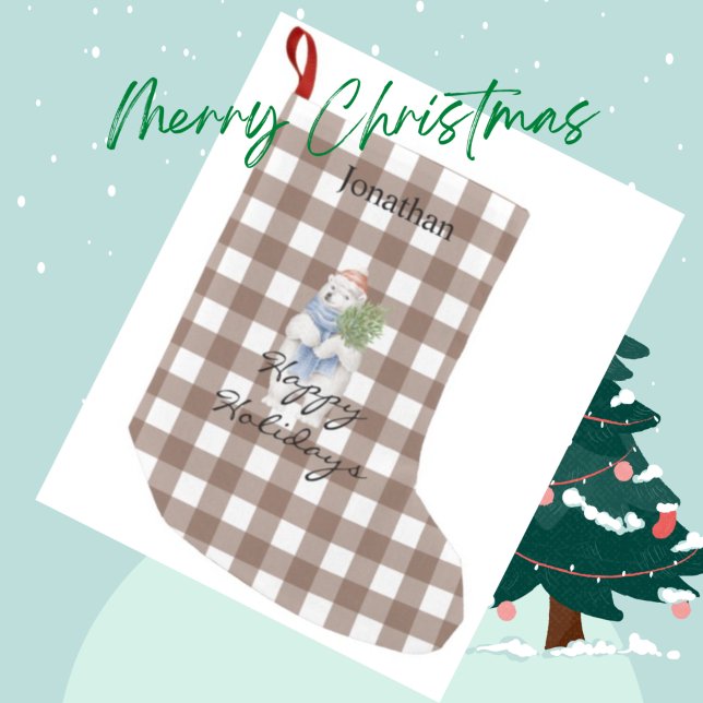 Stylish modern personalized scottish tartan brown  small christmas stocking (Creator Uploaded)