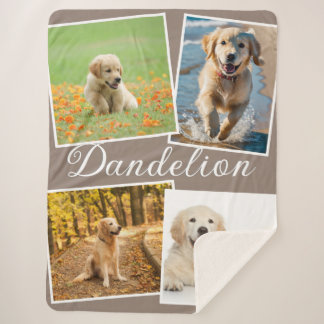 Stylish Modern Pet Dog Photo Collage Taupe Brown Sherpa Blanket
