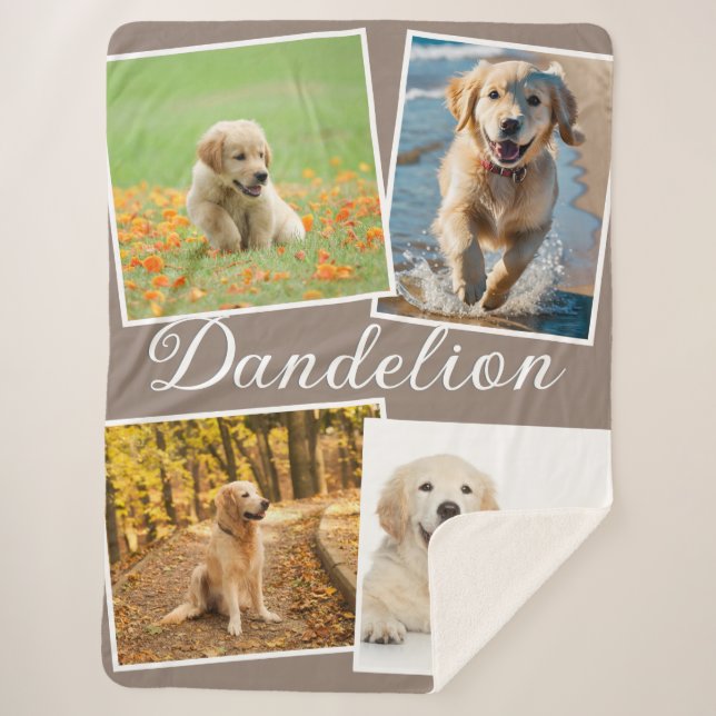Stylish Modern Pet Dog Photo Collage Taupe Brown Sherpa Blanket (Front)