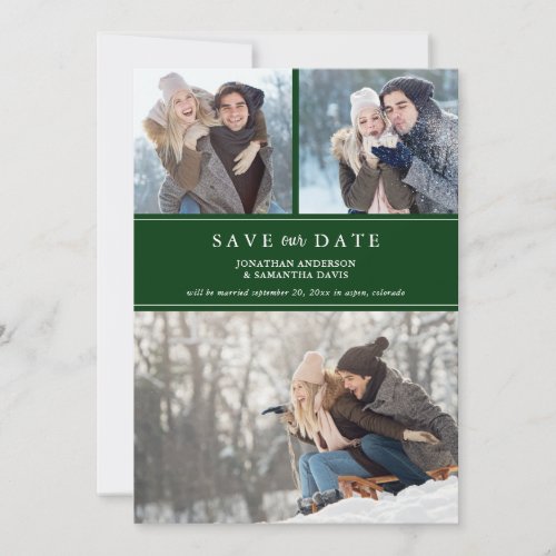 Stylish Modern Photo Collage Emerald Green Save The Date