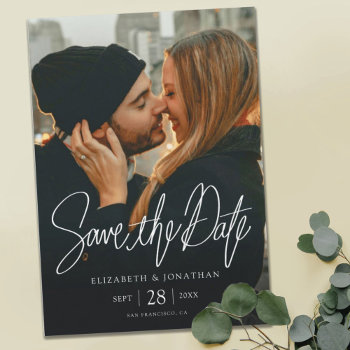 Stylish Modern Photo Save The Date Wedding Magnetic Invitation by goattreedesigns at Zazzle