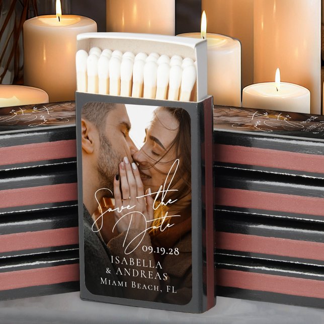 Stylish Modern Photo Wedding Save the Date Matchboxes (Creator Uploaded)
