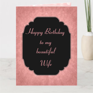 Stylish modern pink and black Wife birthday Card