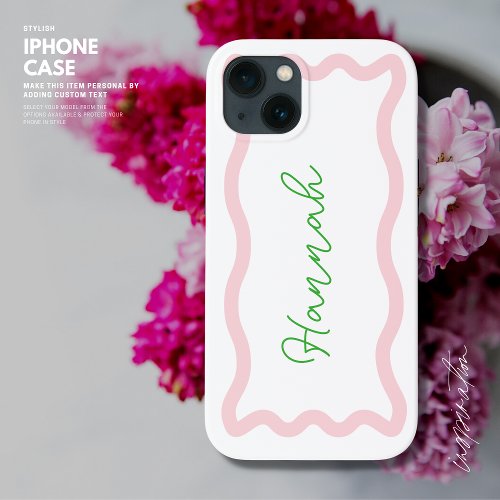 Stylish Modern Pink and Green Monogram Retro Wave iPhone 13 Case