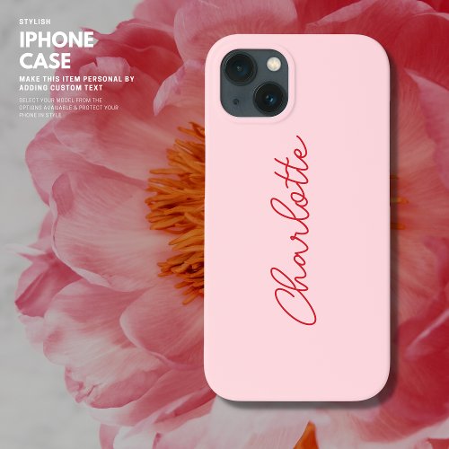 Stylish Modern Pink and Red Script iPhone 13 Case