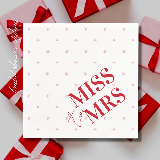 Stylish Modern Pink and Red Star Miss to Mrs  Napkins (Creator Uploaded)