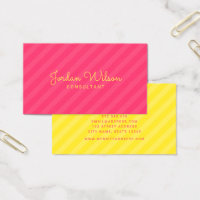 Stylish Modern Pink and Yellow Stripes Business Card