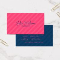 Stylish Modern Pink & Blue Stripes Social Media Business Card