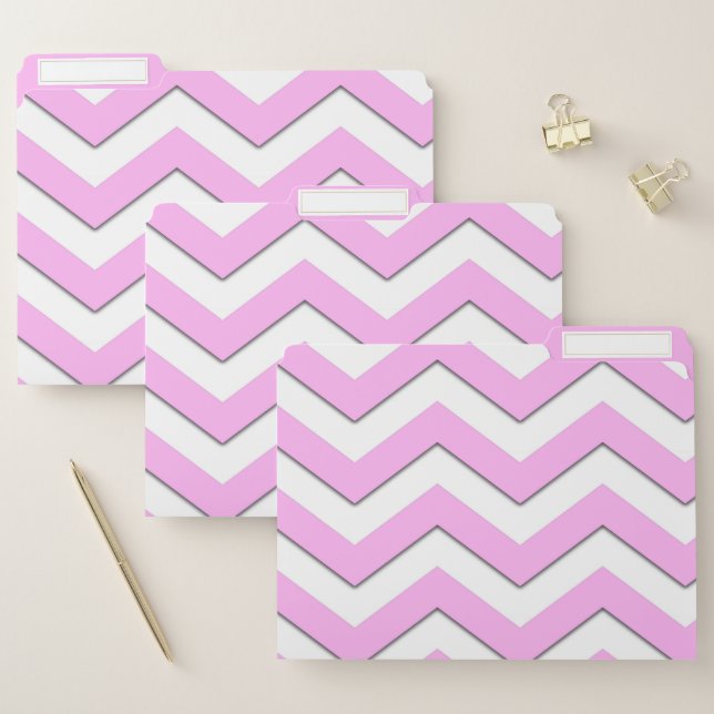 Stylish Modern Pink Chevron Pattern Zigzag Stripes File Folder (Set)