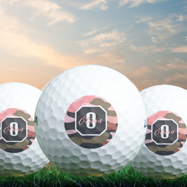 Stylish Modern Pink & Green Camouflage,Personalize Golf Balls (Creator Uploaded)