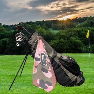 Stylish Modern Pink & Green Camouflage,Personalize Golf Towel