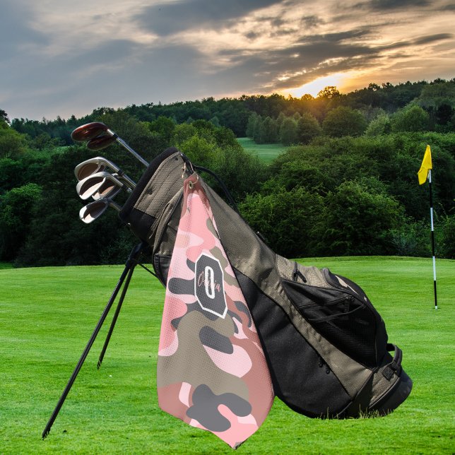Stylish Modern Pink & Green Camouflage,Personalize Golf Towel (Creator Uploaded)