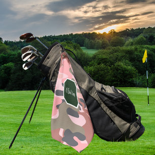 Stylish Modern Pink & Green Camouflage,Personalize Golf Towel