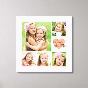 Stylish Modern Pink Heart Personalized Photo Canvas Print