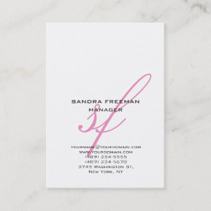 Stylish modern pink white handwriting monogram business card