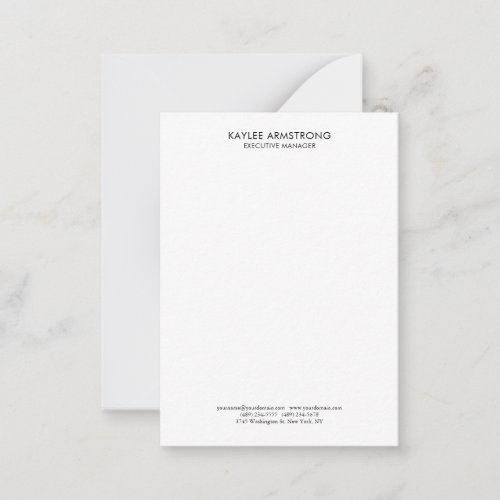 Stylish Modern Plain Simple White Professional Note Card
