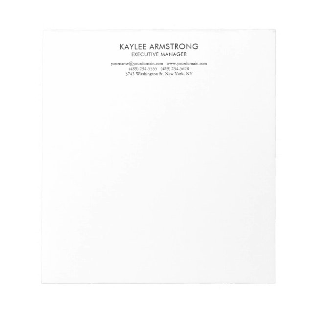 Stylish Modern Plain Simple White Professional Notepad (Front)