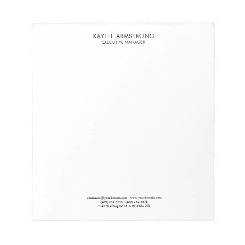 Stylish Modern Plain Simple White Professional Notepad