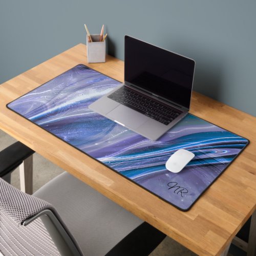 Stylish Modern Purple and Blue Marble Add Monogram Desk Mat
