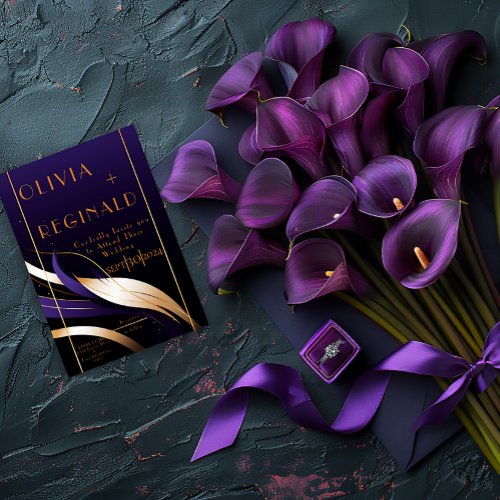 Stylish Modern Purple and Gold Abstract Calla Lily Invitation