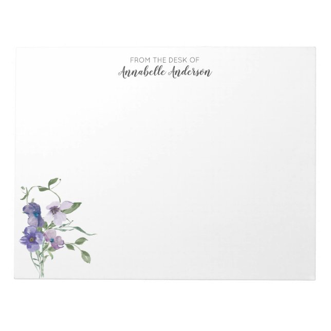 Stylish Modern Purple Botanical Floral Watercolor Notepad (Front)