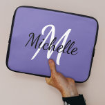 Stylish Modern Purple Monogram Name   Initial Laptop Sleeve<br><div class="desc">Stylish monogram design with a purple background and modern black and white typography.</div>