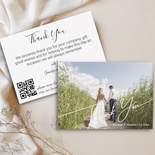 stylish modern qr code wedding photo  thank you note card