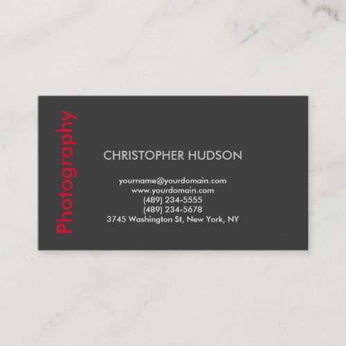 Stylish Modern Red Gray Photography Business Card