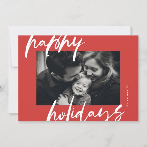 stylish modern reds  white photo frame happy holiday card