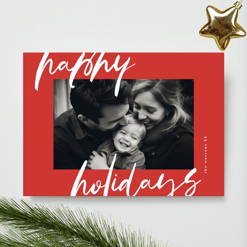 stylish modern reds  white photo frame happy holiday card