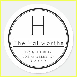 Stylish Modern Return Address & Monogram Classic Round Sticker