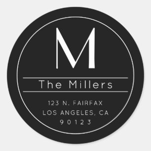 Stylish Modern Return Address & Monogram Classic Round Sticker