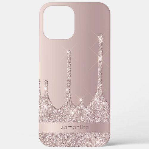 Stylish modern rose gold glitter drips custom iPhone 12 pro max case