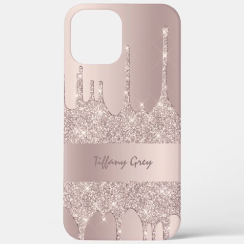 Stylish modern rose gold glitter drips custom iPhone 12 pro max case