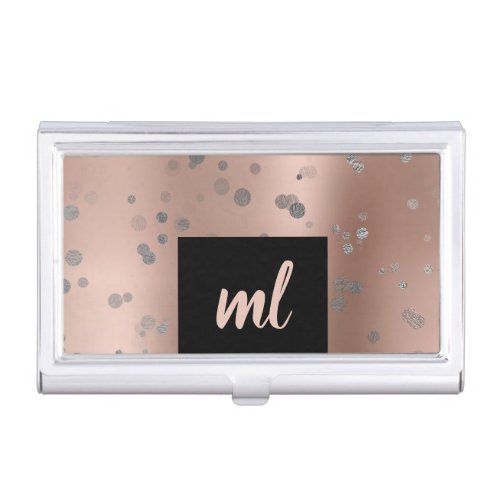 Stylish modern rose gold silver confetti dots business card case