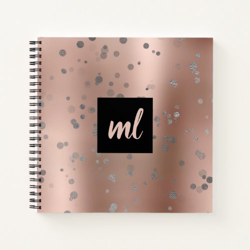 Stylish modern rose gold silver confetti dots notebook