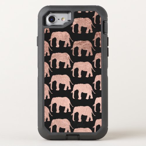 Stylish modern rose gold wild elephants pattern OtterBox defender iPhone SE87 case