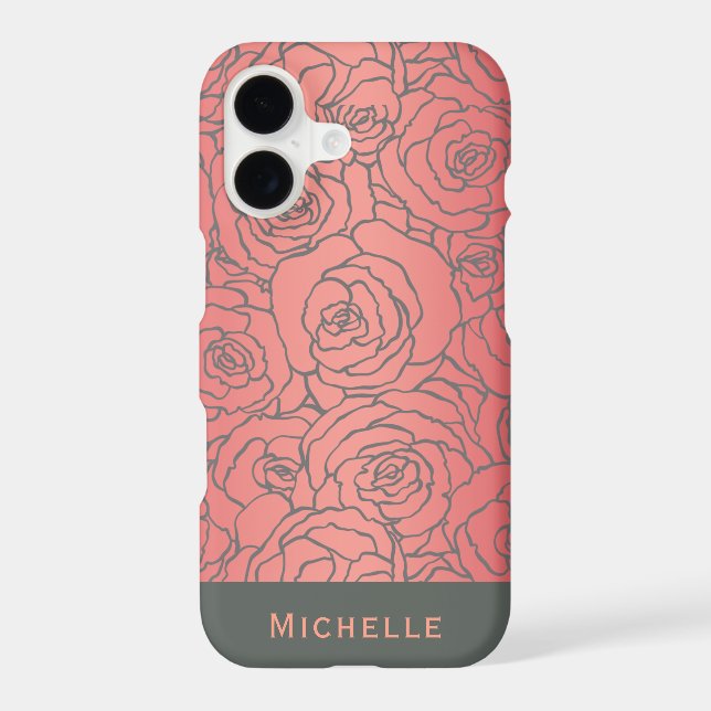 Stylish Modern Rose Pattern with Your Name Iphone Case (Back)