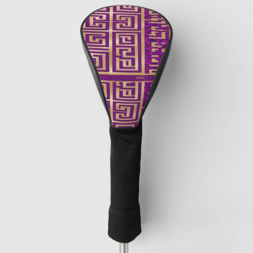 Stylish Modern Royal Purple and Gold Geometric  Golf Head Cover