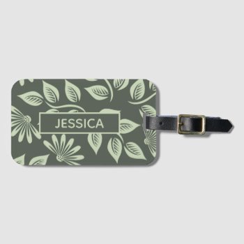 Stylish Modern Sage Floral Pattern Personalised Luggage Tag by MissMatching at Zazzle