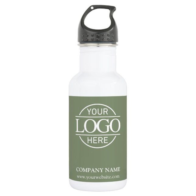 Stylish Modern Sage Green Company Business Logo Stainless Steel Water Bottle (Front)