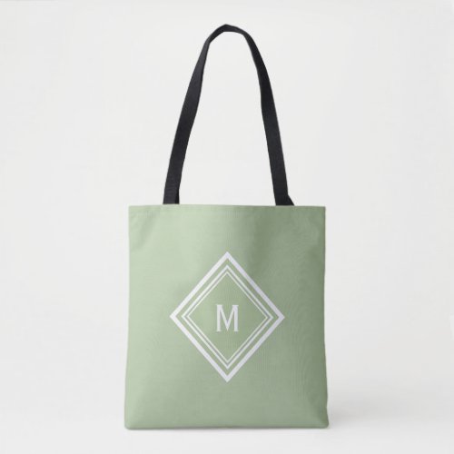 Stylish Modern Sage Green Custom Monogram Tote Bag