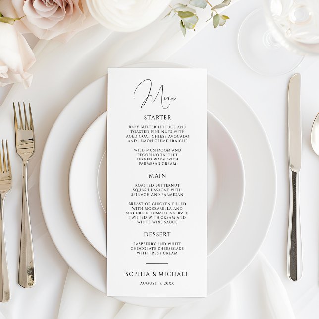 Stylish Modern Script Black And White Wedding Menu (Creator Uploaded)