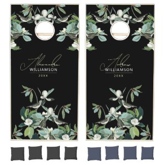 Stylish Modern Script Black Vintage Garden Floral 