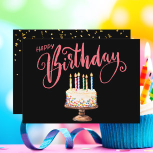 Stylish Modern Script Colorful Happy Birthday Note Card