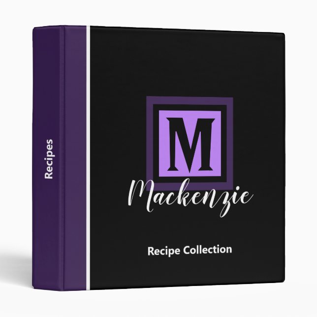 Stylish Modern Script Monogram Office 3 Ring Binde 3 Ring Binder (Front/Spine)